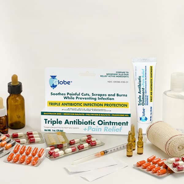 [Australia - AusPower] - (2 Pack) Globe 1oz Triple Antibiotic Ointment + Pain Relief, Dual Action Maximum Strength First Aid Ointment Soothes and Heals Painful Minor Scratches and Wounds and Prevents Infection 