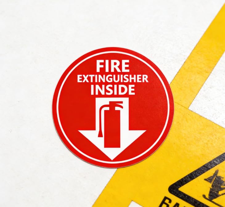12 Pcs Fire Extinguisher Inside Signs Stickers,4 Inches Self Adhesive Decals Vehicle Safety Signage Safety Warning Stickers(Red)