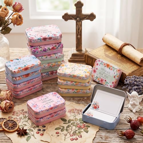 Rtteri 12 Pcs Prayer Boxes with Cards Christian Women Gifts, Bright Floral