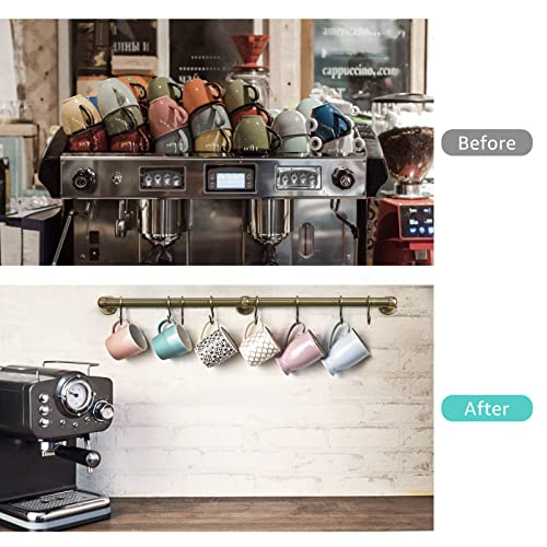 ROTHLEY Stainless Steel Hanging Pot Rack Hanger: 23.7 Inch Pot and Pan Hanger Wall Mounted Hanging Pot Bar Rack Heavy Duty Pot Hangers Kitchen Rail with 8 S Hooks (Antique Brass) Antique Brass