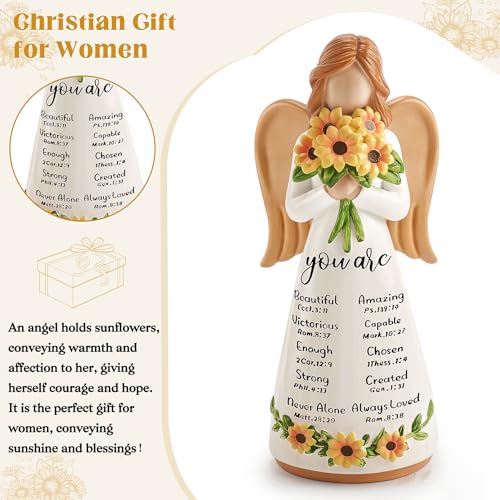 Sunflower Gift for Women,Christian Birthday Gift, Religious Angel Figurines White-sunflowers