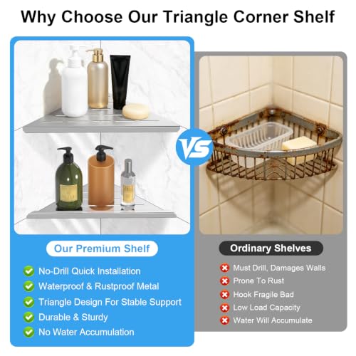 YACVCL Corner Shower Shelf,Brushed Nickel 304 Stainless Steel 10" Slot Design Recessed Corner Shelf Bathroom for Tiled Wall,No-Drill Rack Storage Bathroom Accessories,2 Pack Brushed Nickel 2 Pack
