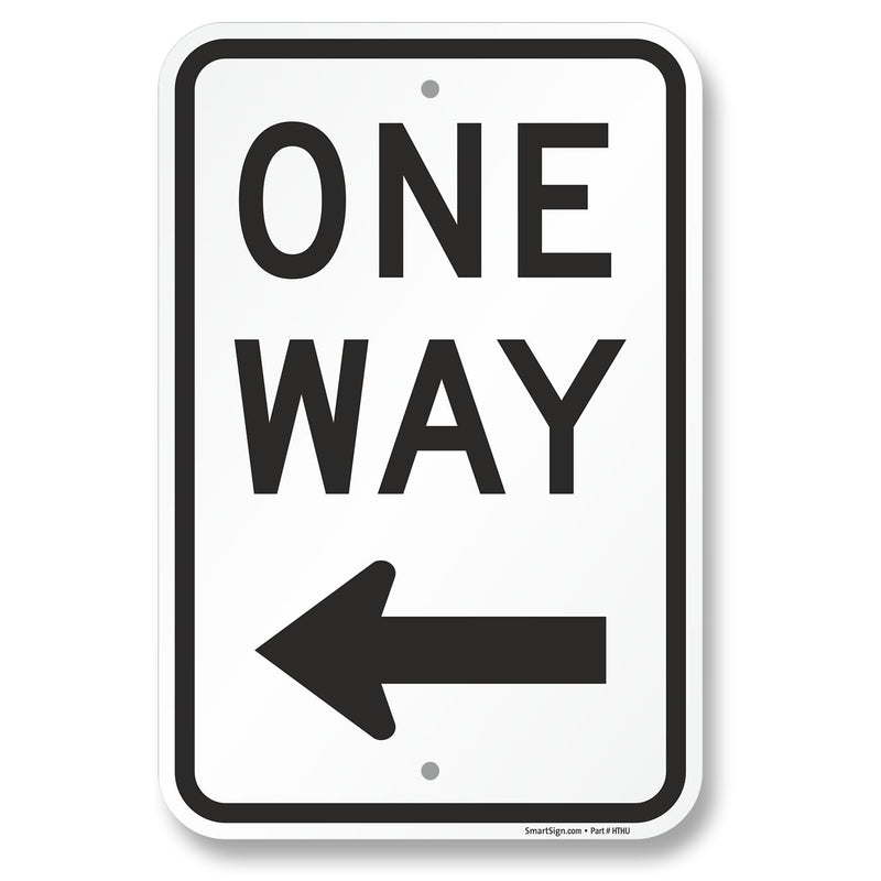 SmartSign One Way Sign with Left Arrow - 12" x 18", 120 mil Aluminum Composite (ACM), Engineer Grade Reflective Material, Black and White, Made in USA 12" x 18" EG ACM - Left Arrow