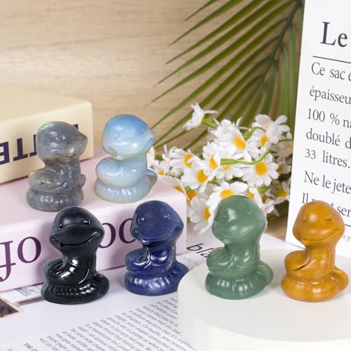 2 Inch Crystal Snake Figurine Handcrafted,Obsidian Crystal Sculpture Healing Energy Stone Spiritual Decor Unique Gift for Collectors Meditation Altar Mystical Statue Reiki Energy Obsidian Snake
