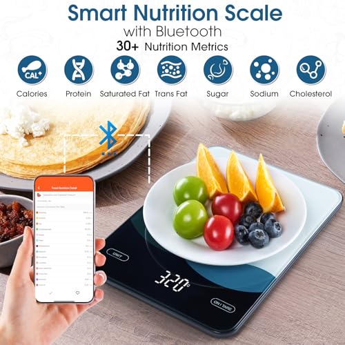 AIMILAR Bluetooth Smart Kitchen Scale 10kg/22lb - Nutrition Food Scale with App Calorie & Macro Tracker, 19+ Nutrients Analysis, USB-C Rechargeable, Tempered Glass, LED Display