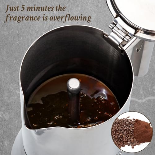 LAOION Stovetop Espresso Maker, 4Cup 6.8 oz Moka Pot, Stainless Steel Silver 4-Cup