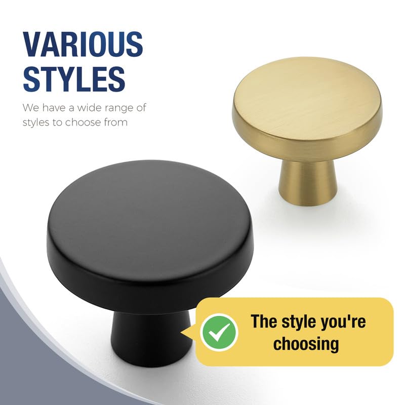 JOY DECOR 10 Pack Matte Black Kitchen Cabinet Knobs Solid 1-1/4 Inch Drawer Pulls Cabinet Hardware for Dresser Drawers Round Cupboard Door Knobs Simple Dresser Handles