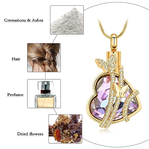 Hearbeingt Butterfly Heart Urn Necklaces for Ashes Cremation Jewelry Gold-Pink