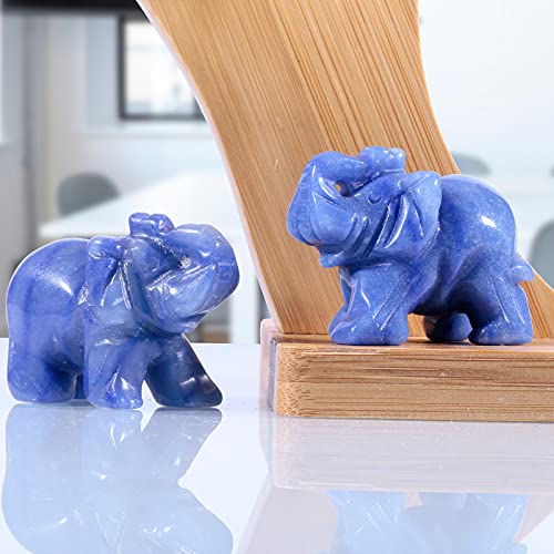 Rockcloud Hand-carvd Blue Aventurine Guardian Elephant Figurine 1.5"