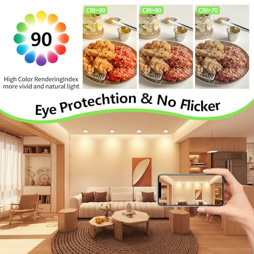GeyouLux Recessed LED Spotlight 230V Dimmable, 65-75 mm Hole Size LED Spotlights, Set of 6 | 7W 700LM Recessed Lights, IP44 2700K/4000K/6500K Ceiling Spotlights, Extra Flat Recessed Spotlights for Bathroom, Kitchen, Living Room, White