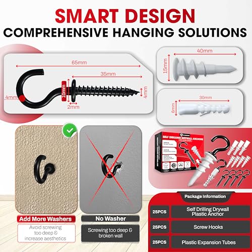 X-CUIRASS 25-piece screw hooks with self-drilling drywall anchors and expansion tubes set