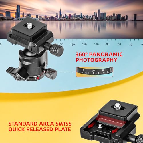 Zeadio Mini Ball Head, All Metal 360° Rotatable Panoramic Tripod Head with Arca Swiss Quick Release Plate, Compact Camera Mount for DSLR Cameras, Monopod, Tripod, Vlogging etc Arca Version