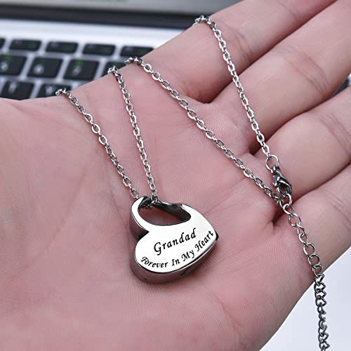 Heart Urn Necklace for Ashes Cremation Jewelry Forever in My Heart Engraved Stainless Steel Keepsake Waterproof Memorial Pendant for loved One with Filling Kit Grandad