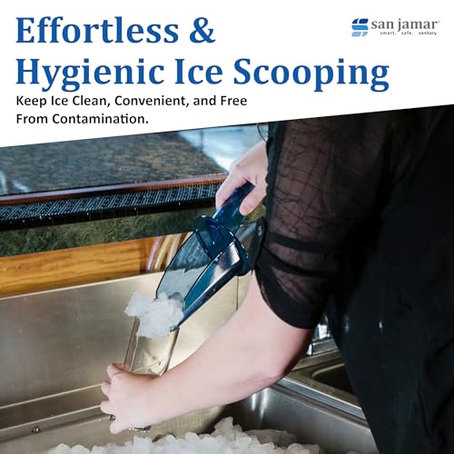 San Jamar Saf-T-Scoop ice scoop, 64 oz to 86 oz capacity, stainless steel scoop for ice handling, scoop only, no handle shown.