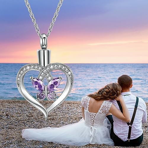 shajwo Heart Urn Necklace for Ashes for Women Silver-Purple