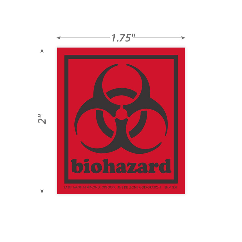 SmartSign Biohazard Labels with Symbol - 500/Roll, 1.75" x 2", Fluorescent Paper Labels with Permanent Adhesive, for Medical, Industrial Use, Deep Orange/Black with Border, Made in USA