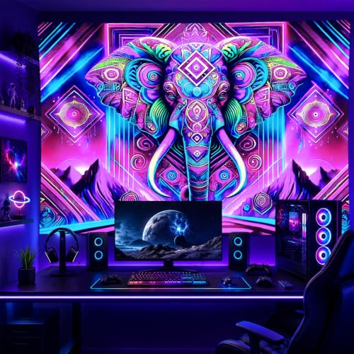 BlissYard Blacklight Tapestry Elephant Neon Wall Art 78 x 59 Inch 2410101CXNZS