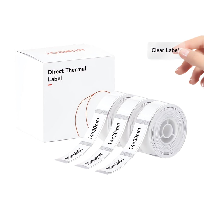 NIIMBOT Label Maker Tape for D11/D110/D101 Label Maker, 14 x 30 mm (0.55'' x 1.18''), 3Rolls for Home Office Labeling Tape Replacement, Clear 14mmx30mm-clear