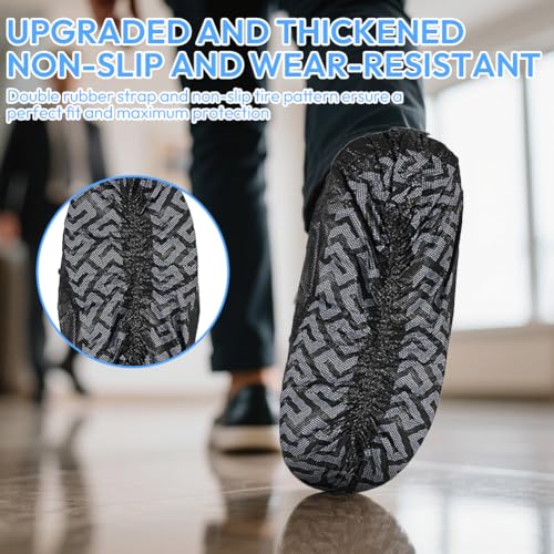 Shoe Covers, Black, Non-Woven Fabric, Pack of 100, 17 x 45 cm, Non-Slip Overshoes with Tread Pattern, Disposable Shoe Covers, Durable Shoe Covers, Tear-Resistant for Indoor and Outdoor Use