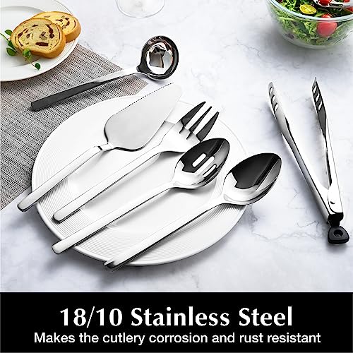 KINGSTONE 8 piece Large Hostess Serving Utensils Set,18/10 Stainless Steel Silver