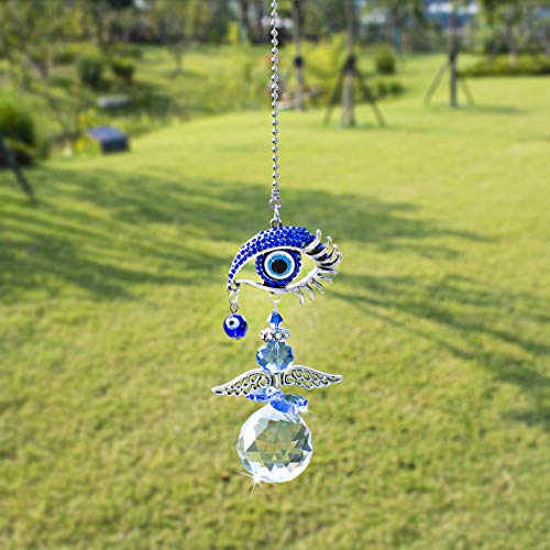 YU FENG 12.5in Hanging Crystal Angel Suncatcher and 20in Blue Evil Eye Hanging Crystals Suncatcher Ornament with Chakra Energy Crystal Ball Prism Pendant for Home Decor Protection