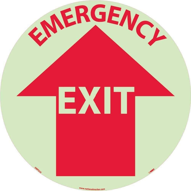 NMC GWFS25 EMERGENCY EXIT Sign – 17in. 6 Hour Glow Polyester Walk On Floor Sign with Red on Glow Yellow