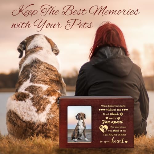 Pet Urns for Dog or Cat Ashes, Wooden Pet Cremation Urns with Photo Frame, Large Keepsake Memory Box Loss Pet Sympathy Remembrance Gift, 7.87" x 5.51" x 5.51" (Brown) Brown