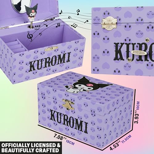 Hello Kitty Sanrio Kuromi Musical Jewelry Box for Girls Teens Women Kawaii Wind Up Music Box Jewelry Organizer Ring Holder Gifts for Women (Purple Kuromi)