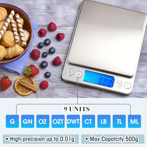 Copkim 20g calibration weight with tweezers for digital gram scale, shown with stainless steel accessories