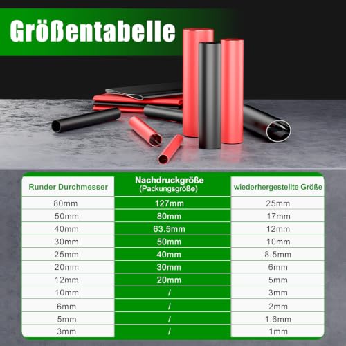 Heat Shrink Tube Diameter 12 mm 3:1 with Adhesive Cable Waterproof 2.4 m Black Red | ELECFUN Heat Shrink Tubing, Double-Walled, Waterproof, Wear-Resistant, Thick-Walled, 1.2 m Black & 1.2 m Red 12mm & 2.4m