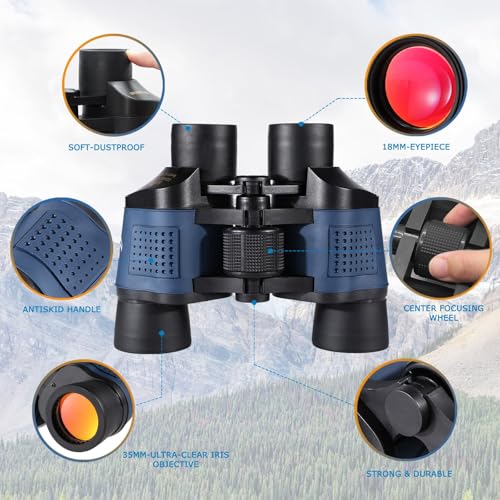 Adult Night Vision Binoculars 60x60 1000M Professional Waterproof High-Power Optical Binoculars, Suitable for Stargazing, Bird Watching, Concerts, Football, Sightseeing, Hunting, and Easy to Carry.