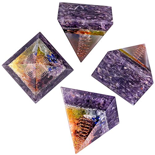 mookaitedecor Amethyst Crystal Stone Pyramid Ornament for Home Purple Amethyst/Copper Wire Rock Quartz