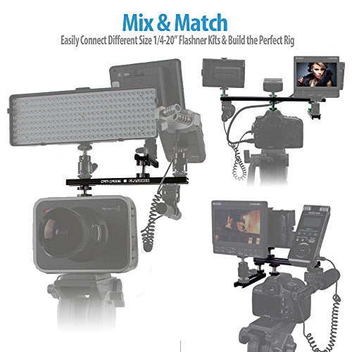 4 Inch Cold Shoe Extension Bracket - Dual Sided Camera Flash Mount with 1/4"-20 Flashner Adapter by Cam Caddie - Black 4 Inch