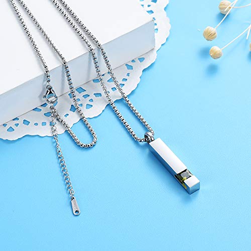Oinsi Urn Necklaces for Ashes Crystal Cremation Urn Jewelry Birthstone Cube Urns for Human Ashes Memorial Ashes Necklace Pendant Keepsake CZ Bar Urn Locket for Men Women Sliver (Olive Green Stone)