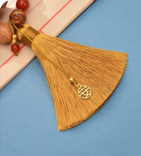 Traditional Chinese Fengshui Boxwood Buddha with Lotus Statue, Car Rearview Mirror Pendant, Lucky Protection Amulet, Home Hanging Ornament Decor (Yellow) Yellow