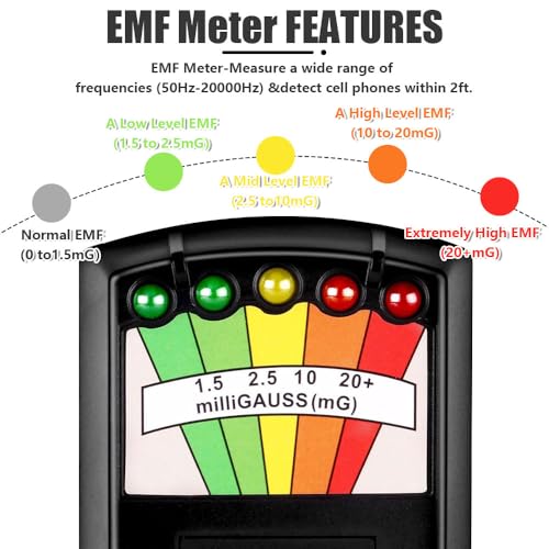 K2 EMF Meter, Handheld EMF Meter, EMF, 5 LED Ghost Hunting Detector, 50Hz - 20,000Hz Radiation Meter, K2 Meter for Home Office