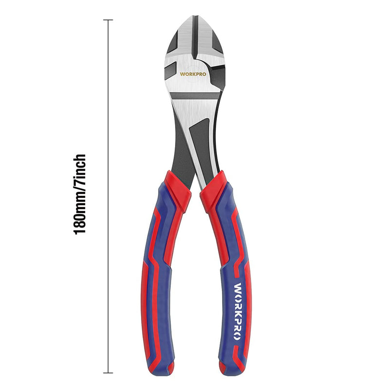 [Australia - AusPower] - WORKPRO 7-Inch Diagonal Pliers in CRV Steel for Cutting Wires, Bi-material Handle Comfort Grip 