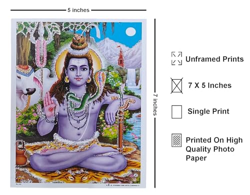 Rastogi Handicraft India Best Of Reprint Hindu God Poster/Picture With Unframed (White Paper, Blessing-Shiv-Ji-7'X5:)