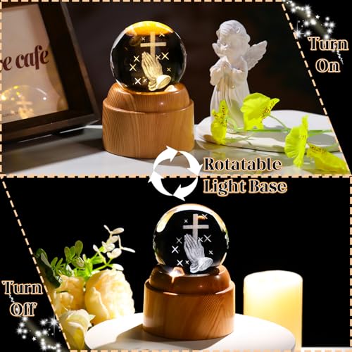Arikyrist Crystal 3D Praying Hand Rotatable Ball Religious Gifts for Women Cross