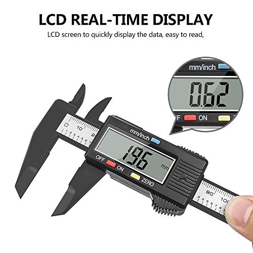 Digital Calliper, 150mm Classic Calliper with Large LCD Display for Outer, Inner and Depth Measurement, Black | inch/mm measuring tool, two batteries, brake discs diameter gauge for exterior, inner and depth measurement, black