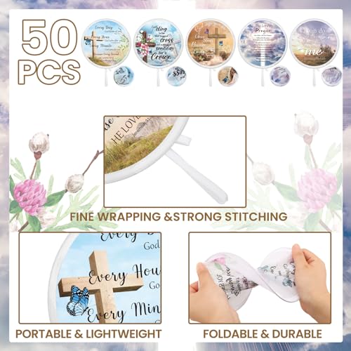 Tradder 50 Pcs Christian Church Fans Bulk Foldable Hand Fans, Stylish