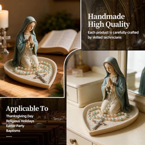 Blessed Mother Mary Statue - 5 Inches Virgin Mary Statue Elegant Home Decor, Saint Mary and Cross Necklace Chain Figurines for Office Desk, Bookshelf, Indoor Decorations Rosary-mary