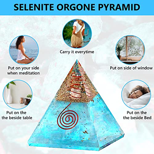 Anaya Agate Selenite Glow Crystal Pyramid – Handmade Selenite Orgone Pyramid for High Frequency Vibration, Powers of Manifestation – Orgonite Pyramids Promotes Peace and Calmness