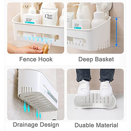 Shower Caddy Suction Cup 2 Pack Durable Shower Organizer Shower Shelf No-Drilling Removable Shower Basket for Bathroom Storage, Powerful Shower Suction Caddy for Shampoo, Conditioner, Max Hold 22lbs Shower Basket x2
