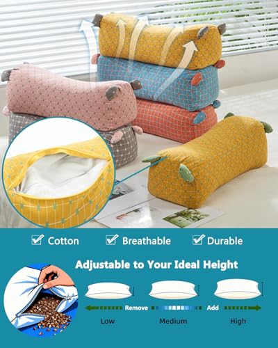 Yellow Edomi round neck pillow filled with buckwheat, designed for cervical support and neck pain relief.