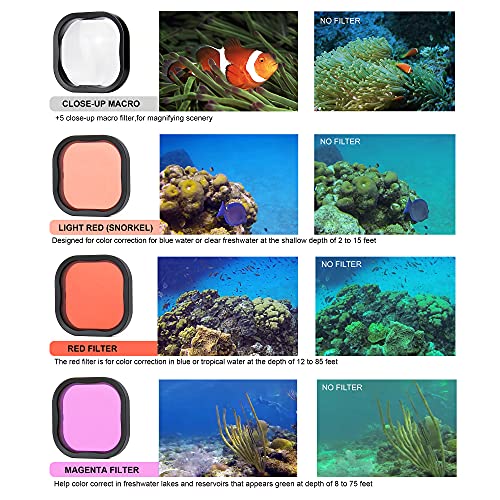 SOONSUN 4-Pack Underwater Dive Filters for GoPro Hero 13 12 11 10 9 8 Black
