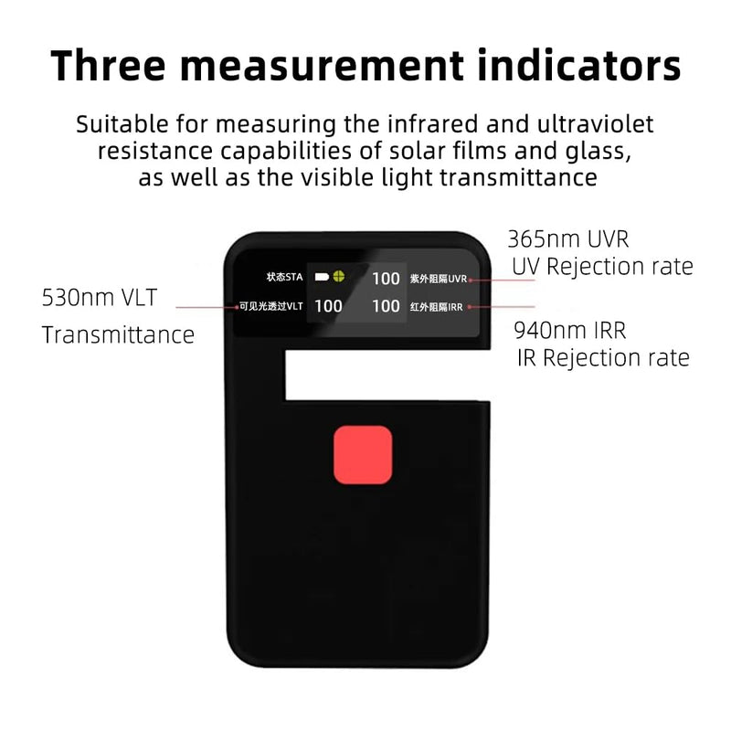 [Australia - AusPower] - Tint Meter,Digital Window Tint Meter,3-in-1 Solar Film Meter CT-26, IRR/UVR Barrier Rate Detection, VLT Transmittance Measurement Solar Film Window Glass Insulation Film Detection, Type-C Charging 