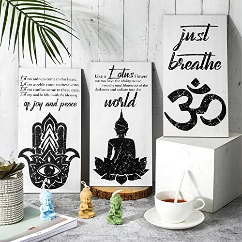 Blulu 3 Pcs Buddha Wall Art Spiritual Buddha Quotes Wall Decor Meditation Zen Wooden Hanging Sign Decor for Meditation Room Home Yoga Living Room Bedroom Office Buddhist Decorations
