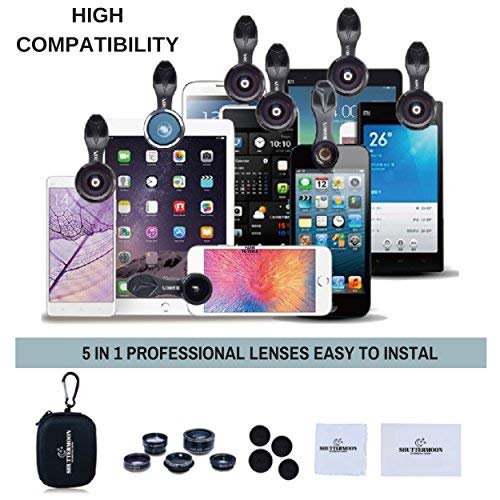 [Australia - AusPower] - Upgraded Phone Camera Lens Kit (5 in 1) - Macro Lens+Super Wide Angle Lens+Telephoto Zoom Lens+198 Fisheye Lens+CPL for iPhone, Pixel, Samsung, Android, Smartphones 5 in 1 