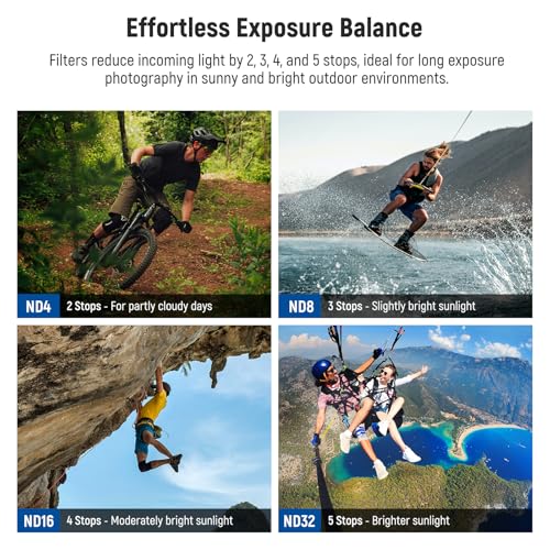 NEEWER ND Filter Compatible with GoPro Hero 13 12 11 10 9 Black, 4 Pack ND4 ND8 ND16 ND32 Neutral Density Lens Filter Kit HD Multicoated Slim Action Camera Accessory, FL-GP9 Plastic Frame 4 Packs ND